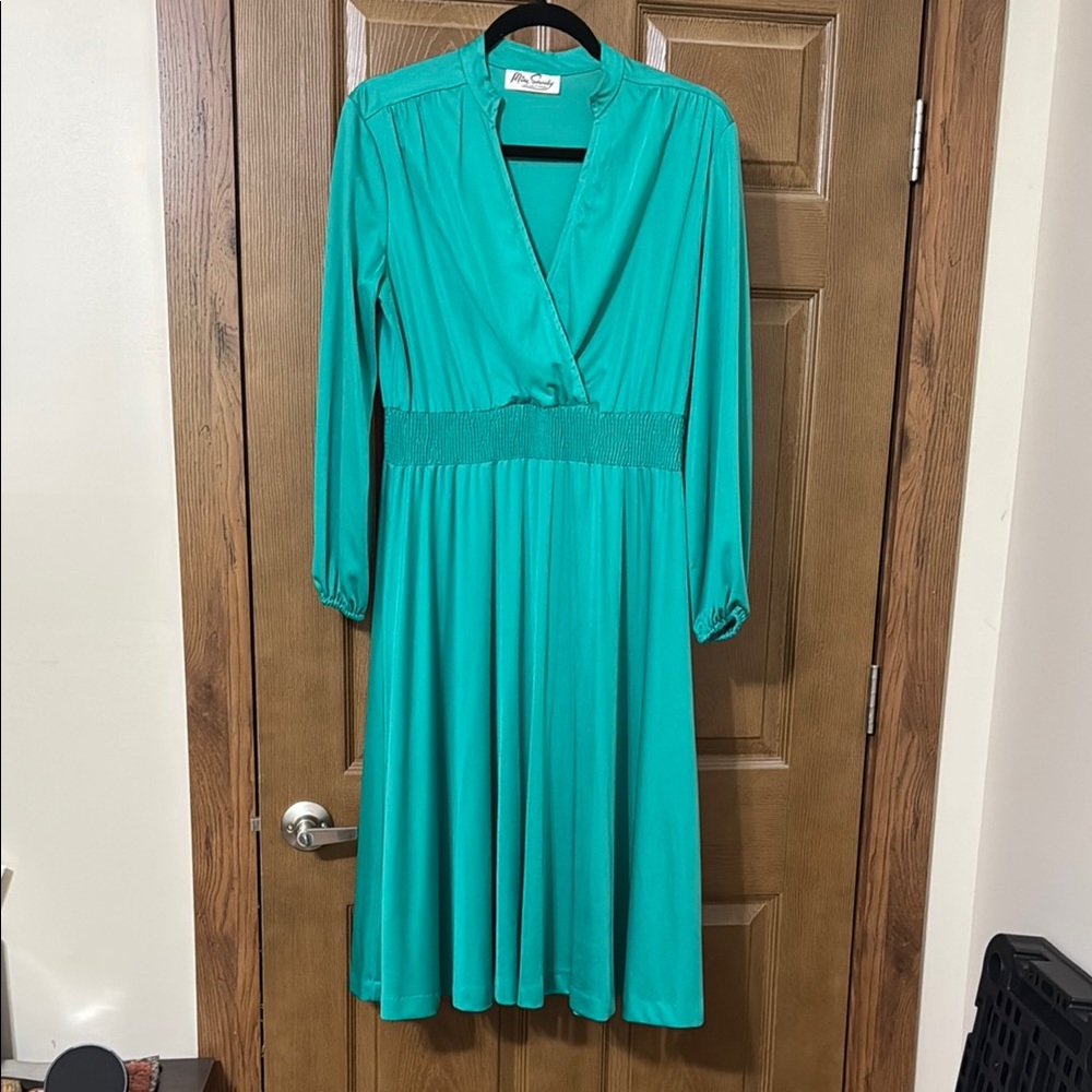Vintage 70s Pleated Wrap Sundress with Bishop Sleeves